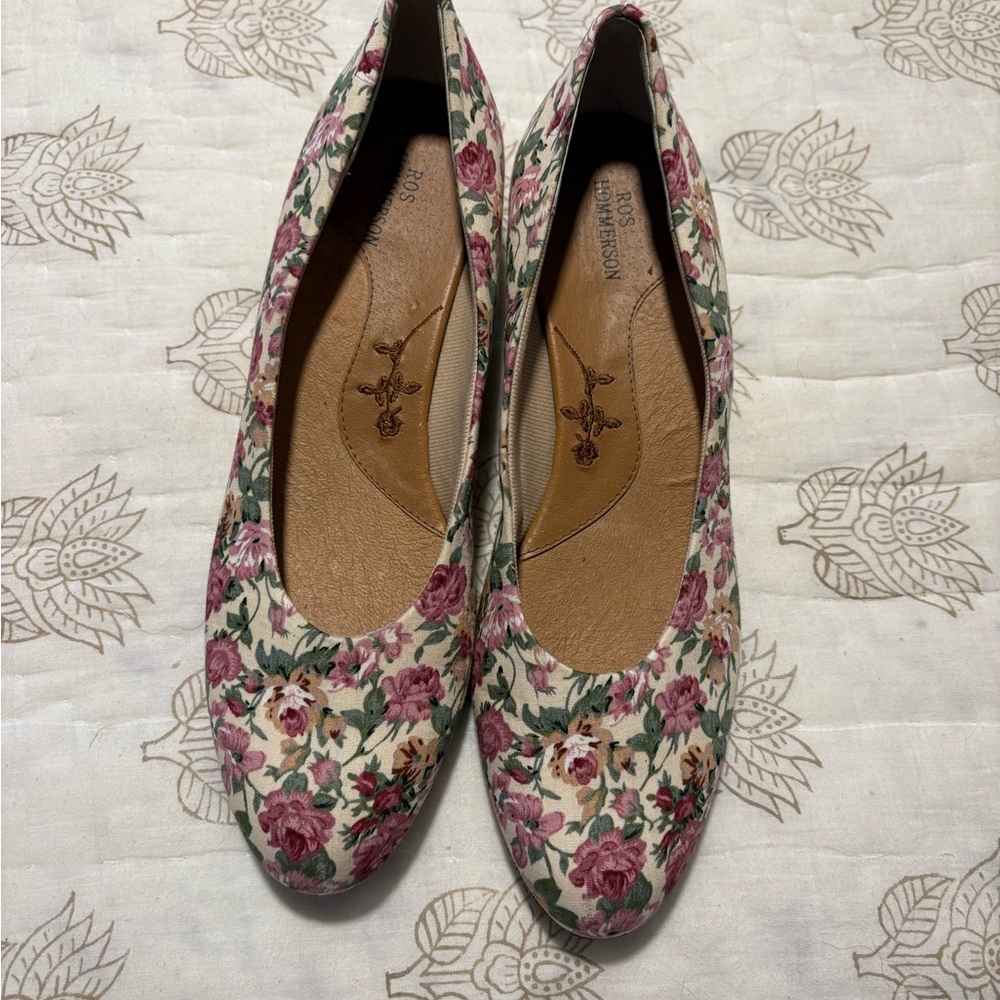Ros Hommerson Floral Print Flats - Pink and Green -NWOT